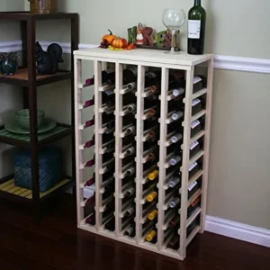 A wine rack with many bottles of wine on top.