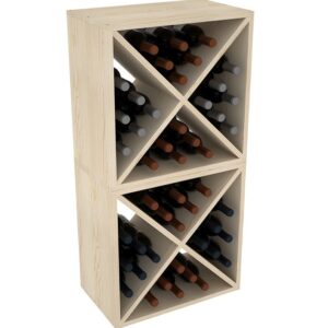 A wine rack with multiple bottles of wine.