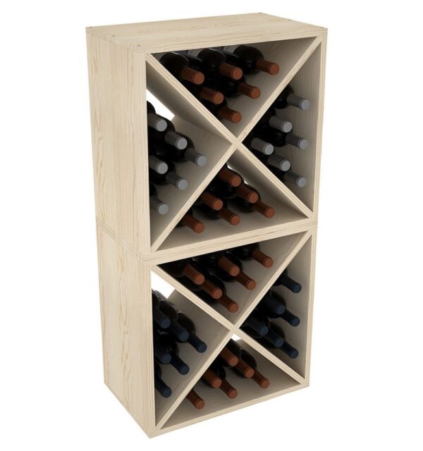 A wine rack with multiple bottles of wine.