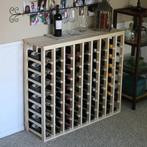 A wine rack with many bottles of wine on it.