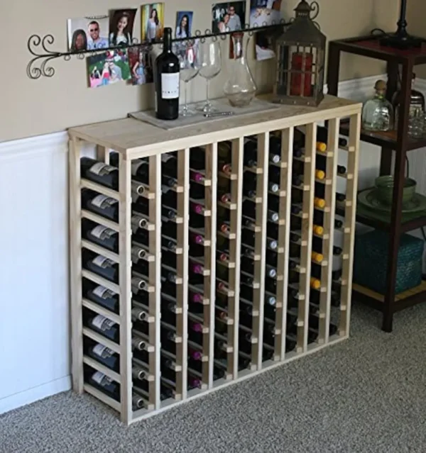 A wine rack with many bottles of wine on it.