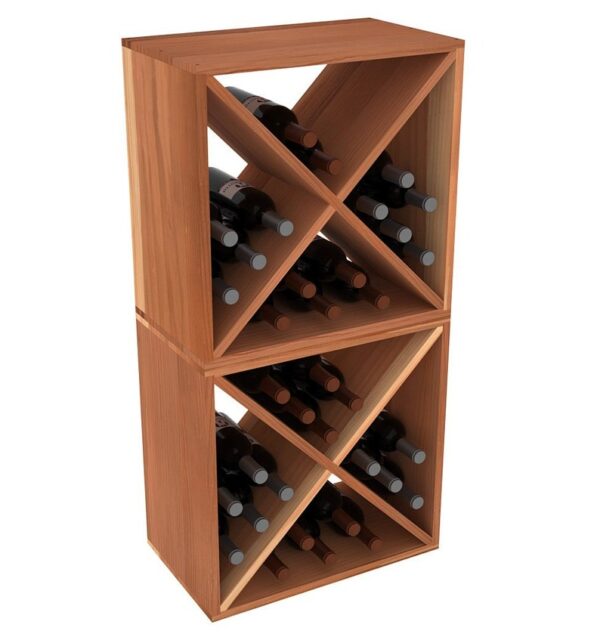 A pair of wooden wine racks stacked on top of each other.