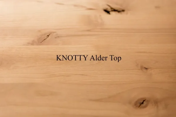 Knotty alder top with a name on it.