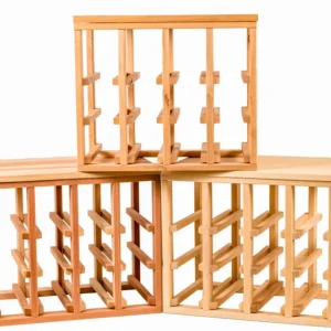 A stack of wooden wine racks with no one in it.