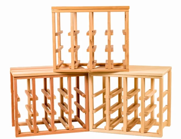 A stack of wooden wine racks with no one in it.